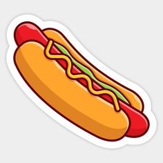 a hot dog with ketchup and relish on it sticker is shown