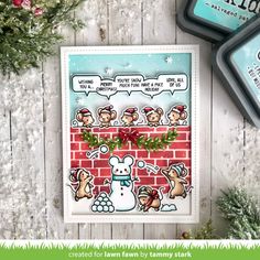 a christmas card with an image of a snowman and other holiday items on it