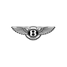 a black and white logo with the letter b in it's center surrounded by wings