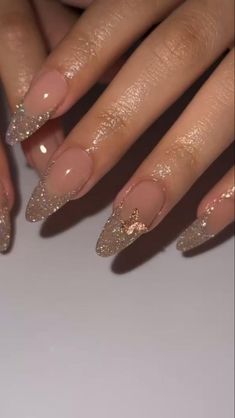 Nails Neutral, Vegas Nails, Gold Acrylic Nails, 2023 Pink, Nails Silver, Gold Prom, Nails Gold, Glittery Nails