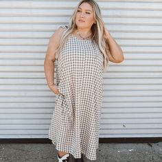 Bought From Fig + Ivy, But Too Big For Me! New With Tags Sold Out Online Tan/Cream Gingham Pattern Adjustable Straps That Tie Over Shoulders Between Midi And Maxi Length Depending On Height Gingham Pattern, Cream White, Fig, Ivy, Gingham, Adjustable Straps, Midi Dress, Womens Dresses, Cream