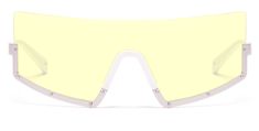 STUN Matte Silver w/ Ultraviolet Yellow Tint Lens White Polycarbonate Shield Sunglasses With Uv Protection, Modern Shield Sunglasses With Anti-reflective Plastic, Modern Plastic Shield Sunglasses With Anti-reflective Coating, Modern White Shield Sunglasses With Tinted Lenses, Modern Anti-reflective Shield Sunglasses, Modern Anti-reflective Plastic Shield Sunglasses, Modern Optic White Shield Sunglasses With Uv Protection, Trendy White Polycarbonate Sunglasses, Modern Yellow Cat Eye Sunglasses