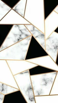 black and white marble wallpaper with gold geometric shapes in the center, on top of each other