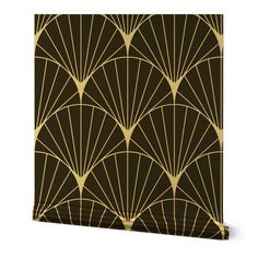 a brown and gold art deco wallpaper with fan design on it's side