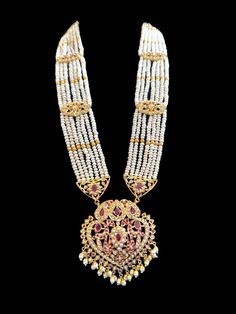 Ready to ship rani haar only made using fresh water pearls , high quality synthetic rubies and gold plated Traditional 22k Gold Pearl Necklace For Festive Occasions, Festive Kundan Temple Necklace With Pearl Drop, Festival Kundan Temple Necklace With Pearl Drop, White 22k Gold Temple Jewelry Bridal Necklace, Diwali 22k Gold Temple Jewelry Pearl Necklace, Festive 22k Gold Pearl Necklace With Tilla Details, Festive 22k Gold Temple Jewelry Pearl Necklace, Kundan Pearl Necklace With Cutdana In Temple Jewelry Style, Temple Style Kundan Necklace With Cutdana And Pearls