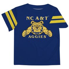 North Carolina A&T Aggies Vive La Fete Boys Game Day Blue Short Sleeve Tee with Stripes on Sleeves Boy Tees, Blue Shorts, Tee Design, Soft Knits, North Carolina, Favorite Team, Look Cool, Sleeve Top, Neck T Shirt