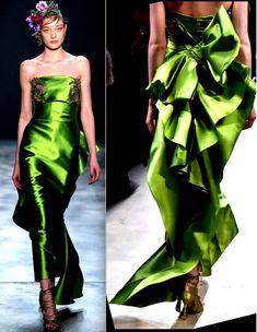 Green Taffeta Dress, Elegant Dresses Evening, Marchesa Couture, Embroidered Bow, Sculptural Fashion, Taffeta Dress, Cocktail Evening Dresses, Bow Back, Night Out Outfit