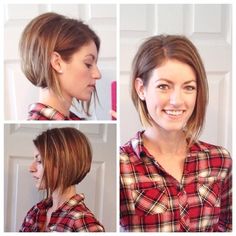 If you're not ready to part with all your length, make it fresh by going with an asymmetrical bob. A little longer on one side than the other and bam, you've got a chic and simple short 'do without looking too "mom." Battle Braids, Disconnected Bob, Assymetrical Bob, Angular Bob, Concave Bob Hairstyles, Asymmetric Bob, Mid Hairstyles, Concave Bob, Stacked Hair