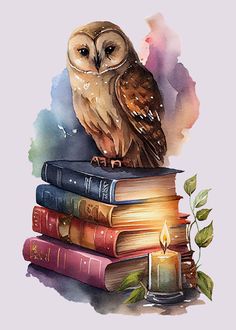 an owl sitting on top of a stack of books