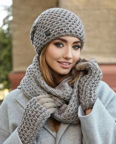 Stay cozy and stylish all winter long with this beautiful set of women's winter hat, scarf, and gloves. Crafted with soft and high-quality materials, these accessories will keep you warm while adding a touch of elegance to your cold weather outfits. Whether you're running errands or going out for a winter stroll, this set is the perfect combination of fashion and function. Treat yourself or surprise a loved one with this must-have winter accessory set.  Please note, there is a shining thread, which is not visible on the photo  Yarn: 80% acrylic, 18% polyamide, 2% elastane Please note that due to lighting effects, monitor's brightness, contrast and other settings, there might be some slight differences in the color tone/shade of the web site's photo and the actual item. Winter Hats For Women Shoulder Length Hair, Cheap Winter Hats For Cold Weather, Wnkrs Hat And Scarf, Hat And Scarf Sets 2022, Walmart Hat A Scarf Set, Set Gloves And Hat Women, Crochet Scarf And Hat Set Free Pattern Winter, Crochet Hats Free Pattern Ladies, Knit Hat And Scarf