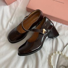 Color: Brown, Size: 36 Quirky Shoes, Shoes School, Thick High Heels, Mode Shoes, Casual Pumps, Mary Jane Shoes Womens, Aesthetic Shoes, Mary Jane Heels