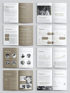 an open brochure is shown with many different pages