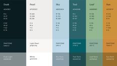 the color scheme for different shades of blue, green, yellow and brown with text that reads