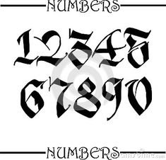 an old english alphabet with numbers and numerals in black on a white background