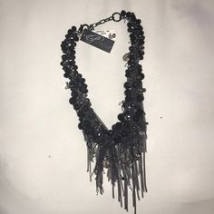 Gunmetal Chain Fringe - With Clustered Black Beads And Lucite Beads. Never Worn Nwt Elegant Metal Beaded Necklaces For Party, Elegant Beaded Metal Necklace For Parties, Metal Beaded Necklaces With Round Beads For Party, Metal Beaded Chain Necklace For Party, Beaded Metal Chain Necklace For Party, Party Jewelry With Beaded Chain And Round Beads, Bohemian Beaded Chain Necklaces For Party, Party Jewelry With Beaded Metal Chain, Party Jewelry With Round Metal Beads