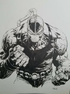 a black and white drawing of a man in armor