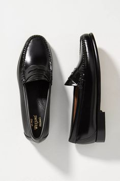 Bass Weejuns Whitney Loafers | Anthropologie Cute Black Loafers, Gh Bass Weejuns Outfit, Weejuns Outfit Women, Weejuns Outfit, Business Professional Shoes, Weejuns Loafers, Low Loafers, Womens Leather Shoes, Woman Loafers