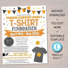 this is an image of a t - shirt fundraiser flyer template for elementary school students