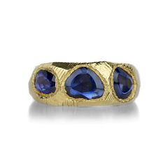 Page Sargisson Triple Blue Sapphire Band | Quadrum Gallery Sapphire Band, Dove Tail Joints, 18k Yellow Gold Ring, Unique Jewelry Designs, Antique Diamond, Jewelry Unique, Yellow Gold Ring, Yellow Gold Rings, Rose Cut