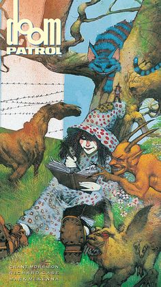 an image of a book cover with animals in the grass and on the ground next to a tree