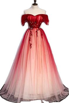 Red Off the Shoulder Long Tulle Prom Dress with Beading Off Shoulder Tulle, Burgundy Formal Dress, Prom Dress Burgundy, Tulle Long Prom Dress, Backless Formal Dresses, Formal Prom Dresses, Red Evening Dress, Custom Size Dresses, Dreamy Dress