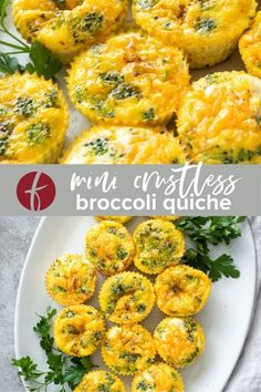 broccoli muffins on a white plate with parsley