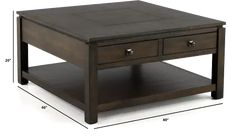 a coffee table with two drawers on each side