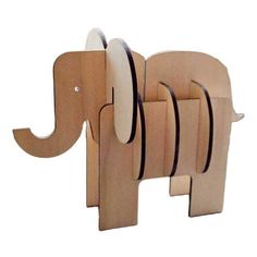 a wooden toy elephant with four smaller elephants on it's back and one standing up