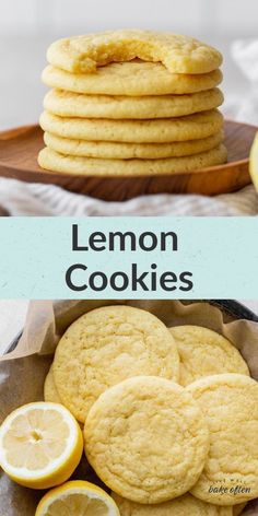 lemon cookies are stacked on top of each other