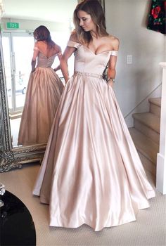 Pink Satin Prom Dress, Sukienki Maksi, Formal Dresses Graduation, Senior Prom Dresses, Prom Dresses 2017, Prom Dresses With Pockets, Simple Prom Dress, Long Prom Gowns, Pink Prom Dress