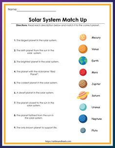 the solar system match up worksheet for kids to learn how to use it