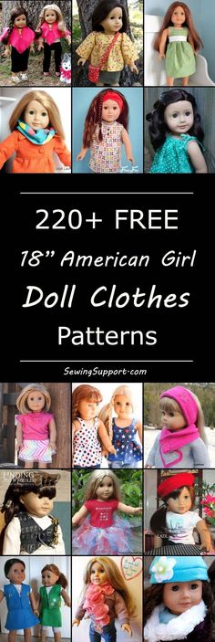 doll clothes for american girl dolls with the words 20 free doll clothes patterns on it