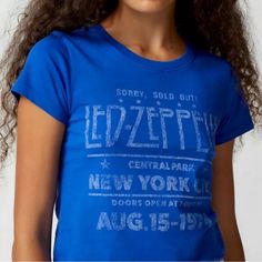 Nwt Urban Baby Tee Xs Urban Outfitters Blue Tops For Streetwear, Fitted Blue Tops With Logo Print, Urban Outfitters Blue Graphic Print Tops, Urban Outfitters Blue Tops With Graphic Print, Blue Urban Outfitters T-shirt For Spring, Led Zeppelin Concert, Urban Baby, Cropped Graphic Tees, Urban Outfitters Tops