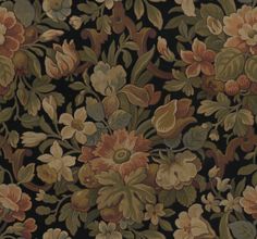 an image of a floral design on black and brown fabric with flowers in the center