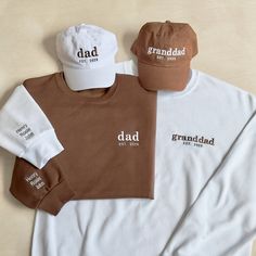 *  M A T C H I N G   H A T   L I N K  * https://wearphysique.etsy.com/listing/1738602859/fathers-day-hat-custom-embroidered-gift *  H O W   T O   O R D E R  * In the personalization box, please provide the following details: 1. [Name on Chest] Please provide the name you would like embroidered on the left chest as pictured. For the best visual appearance, we recommend a maximum of 8 characters. For example:    * "dad"     * "granddad" 2. [Year] Provide the year you would like embroidered. For example, if you provide "2025," we will embroider "EST. 2025" on the chest. If you leave 2 blank, we will leave off the "EST" line altogether. 3. [Embroidery thread color] Please refer to the thread color chart in the listing photos for your lettering color. 4. [Sleeve] You can request a single initia New Dad Gifts, Shirts Embroidery, Grandparents Shirt, Gift For Grandparents, Single Shirt, Embroidery Tshirt, Hat Custom, Embroidered Gifts, Personalized Gifts For Dad