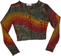 This boho-chic tie-dye blouse mixes earthy green hues with a sash of amber and red for a uniquely vibrant pattern. Made from a soft rayon-spandex blend, the flattering contoured fit skims your shape without clinging. #tlb #bohemianfashion #TieDye #BohemianTop Rayon Tops For Fall Festival, Multicolor Rayon Tops For Festival, Multicolor Festival Tops For Fall, Multicolor Rayon Tops For Fall, Fall Multicolor Rayon Tops, Maddie Hatter, Full Sleeves Top, Whimsical Gothic, Oc Board