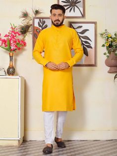 Thank you  --- **Welcome to My Shop: Wedding Kurta** **Men's Short Kurta** Elevate your ethnic style with this classic short kurta, perfect for any special occasion. Crafted from a rich 100% cotton blend, this regular-fit kurta offers both comfort and elegance. The full-sleeved design pairs perfectly with traditional Indian attire, making it an ideal choice for weddings, festivals, or any cultural event. Complete the look with mojari to truly stand out. **Product Details - **Material 100% Cotton Cotton Straight Kurta For Wedding, Fitted Kurta With Dabka For Puja, Fitted Salwar Kameez With Dabka For Puja, Fitted Dabka Salwar Kameez For Puja, Yellow Long Sleeve Unstitched Suit For Diwali, Fitted Dabka Churidar For Puja, Fitted Lawn Suit With Dabka For Traditional Ceremonies, Festive Cotton Kurta For Wedding, Cotton Lawn Suit For Wedding