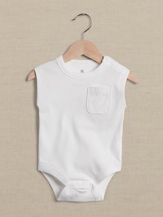 Baby Essential SUPIMA® Bodysuit | Banana Republic Fitted White Cotton Muscle Tee, Summer Cotton Bodysuit With Crew Neck, Summer Crew Neck Cotton Bodysuit, White Cotton Tank Top For Playwear, Neck Snap, Baby Tank, Neutrogena Makeup, Bodysuit White, Tank Bodysuit