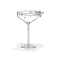 a drawing of a martini glass with an olive garnish