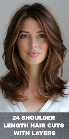 Embrace the trend with 24 shoulder length hairstyles with layers, each cut to perfection to give you a fresh, modern look that's bound to turn heads. Hairstyles For Thick Shoulder Length Hair, One Handed Hairstyles, Hairstyles For 2024 Women, Medium Length Hair With Lots Of Layers, Mid Length Hairstyles For Round Faces, Style Front Bangs, Layered Medium Haircuts, Shoulder Length Haircuts With Layers