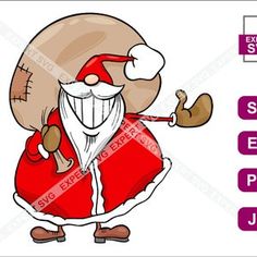 an animated santa claus character with his arms and legs spread out