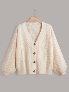 Beige Casual Collar Long Sleeve Acrylic Plain Cardigan Embellished Slight Stretch Spring/Fall Plus Size Knitwear Knit Cardigans For Women, Clothes Sweaters & Cardigans, Cardigans Aesthetic, Womens Cardigans, Beige Clothes, White Knitted Cardigan, Rust Cardigan, Shein Cardigan, Simple Cardigan