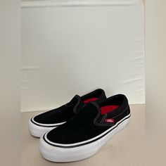 Never Worn, Men’s Black Slip On Shoes Vans Black Sneakers With Cushioned Footbed, Black Vans Sneakers With Cushioned Footbed, Black Slip-on Skate Shoes For Streetwear, Classic Black Slip-on Skate Shoes, Vans Black Casual Slip-on Sneakers, Black Slip-on Skate Shoes, Vans Black Skate Shoes With Contrast Sole, Black Slip-on Skate Shoes For Skateboarding, Black Slip-on Vans Sneakers