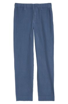 Issey Miyake's signature garment-pleating technique gives modern shape to these wrinkle-resistant and travel-friendly pants. Elastic waist Side-seam pockets 100% polyester Machine wash, dry flat Imported Designer Clothing Asian & Pacific Islander Owned/Founded Blue Casual Bottoms With Accordion Pleats, Casual Blue Bottoms With Accordion Pleats, Spring Blue Pleated Pants, Chic Blue Bottoms With Accordion Pleats, Pleating Technique, Pacific Islander, Pants Elastic Waist, Issey Miyake, Straight Leg Pants