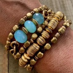 Loving these bracelets by @LizHeggy! #TheBeadChest #EthicallySourced #Jewelry #Chic #AfricanBeads #StoneBeads #DecorativeBeads #Turquoise #DIY #Boho #JewelryBlogger #BeadMaker #HealingStones #CrystalJewelry #HomeDecor #InteriorDesign #DIYDecor #UpcycledJewelry #RomanGlass #Handmade #HandmadeJewelry #Turquoise #PrayerBeads #WomensFashion #Beauty #MensFashion #Weaving #DIYCrafts #Necklace #BeckyOwens #Agate #FusedGlass #BeckyOwensStyle Gold Multi-strand Polished Beaded Bracelets, Luxury Malachite Round Bead Jewelry, Gold Multi-strand Faceted Beads, Jewelry Making Kits, Multi-strand Polished Turquoise Beads, Artisan Multi-strand Brown Beads, Jewelry Making Kit, Decorative Beads, Roman Glass