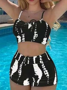 Drawstring Two Piece Swimsuits with Shorts - SHExFAB Swimming Costume For Women, Swimming Costumes, Summer Basics, Women Swimwear, Swimming Costume, Swimsuits High Waisted, Beach Ready, Swimsuit Fashion, Swim Suit