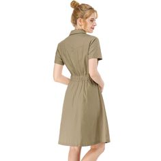 The casual, elegant look of this pretty dress will keep you looking great all the time. The short-sleeve shirt dress is cut with a relaxed silhouette and features a drawstring to cinch in the waist and plenty of practical pockets. Pair it with ankle boots or heels for a chic silhouette. Perfect for spring, summer, and autumn, and it is also suitable for any occasion. Casual Half Sleeve Office Dresses, Casual Short Sleeve Summer Dress For Work, Casual Short Sleeve Knee-length Dress For Daywear, Casual Knee-length Short Sleeve Dress For Daywear, Casual Short Sleeve Knee-length Dress For Work, Casual Knee-length Short Sleeve Dress For Work, Casual Solid A-line Shirt Dress, Casual Solid Shirt Dress With Short Sleeves, Casual Shirt Dress With Short Sleeves