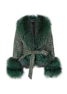 Short Green Fox Fur Tweed Coat Luxurious Short Green Fox Fur Tweed Coat from soft wool with belt. Natural fox fur trim cuffs and neck. Lined. Materials: trim - Natural Fox Fur, upper - 90% Wool, 10% Mixed Cashmere Fabric, lining - Polyester. Colors: Red Fur, Green. Sizes: XS-4XL. SIZE CHART Fashionable fur for the design concept focusing on high-level design and high-quality fur fabric technologies. The production of high-end luxury clothing promotes classics and does not play the attitude of li Fur Jacket Women, Red Fur, Cashmere Fabric, Tweed Coat, Belted Jacket, Fur Fabrics, Belted Coat, Tweed Fabric, Fur Fashion