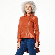 DG2 by Diane Gilman Faux Leather Waterfall Moto Jacket  Give your outfit some edge when you layer on this faux-leather moto jacket with a flirty peplum hem. Fitted at the waist and secured with an off-center zipper, this colder-weather must-have layer flatters your shape, your style and your pocketbook. Chic Asymmetrical Zip Leather Jacket For Fall, Faux Leather Jacket With Asymmetrical Zip For Fall, Asymmetrical Zip Leather Jacket For Fall, Leather Jacket With Asymmetrical Zip For Fall, Chic Fall Biker Jacket With Zip Fly, Fall Leather Biker Jacket With Asymmetrical Zip, Fall Faux Leather Jacket With Asymmetrical Zip, Chic Fall Biker Jacket, Chic Single-breasted Faux Leather Jacket