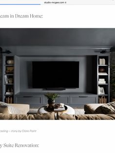 a living room filled with furniture and a flat screen tv mounted to the side of a wall